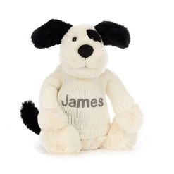 Stuffed Toys 31 Bashful Black & Cream Puppy With Personalised Cream Jumper