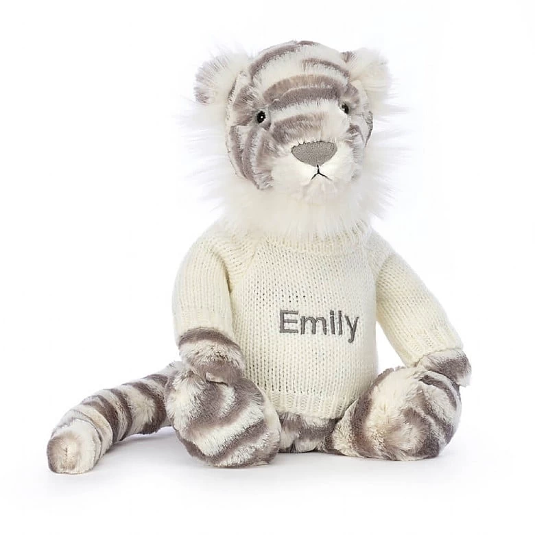 Bashful Snow Tiger With Personalised Cream Jumper 3 Bashful Snow Tiger With Personalised Cream Jumper