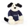 Bashful Black & Cream Puppy With Personalised Navy Jumper -Stuffed Toys JUMPNBAS3BCP