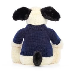 Bashful Black & Cream Puppy With Personalised Navy Jumper -Stuffed Toys JUMPNBAS3BCP 2