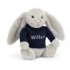 Bashful Silver Bunny With Personalised Navy Jumper 2 Bashful Silver Bunny With Personalised Navy Jumper -Stuffed Toys JUMPNBAS3BS