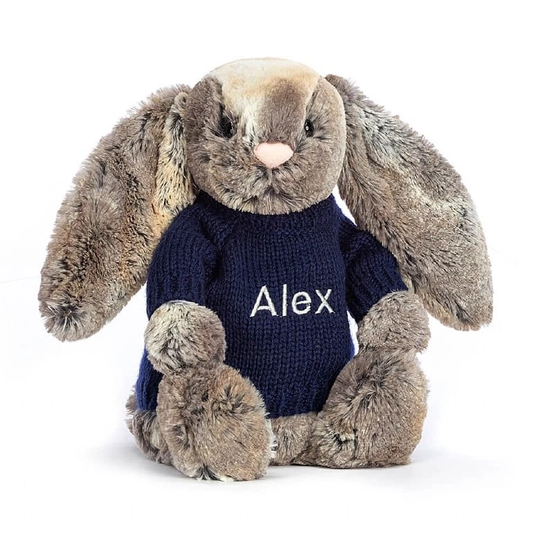 Bashful Cottontail Bunny With Personalised Navy Jumper 3 Bashful Cottontail Bunny With Personalised Navy Jumper
