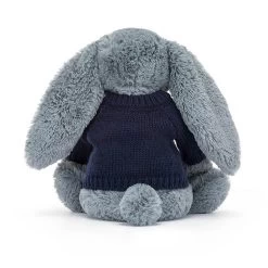 Bashful Dusky Blue Bunny With Personalised Navy Jumper -Stuffed Toys JUMPNBAS3DUSKB 2