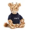 Bashful Giraffe With Personalised Navy Jumper 1 Bashful Giraffe With Personalised Navy Jumper -Stuffed Toys JUMPNBAS3GN