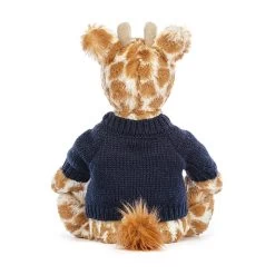 Bashful Giraffe With Personalised Navy Jumper -Stuffed Toys JUMPNBAS3GN 2