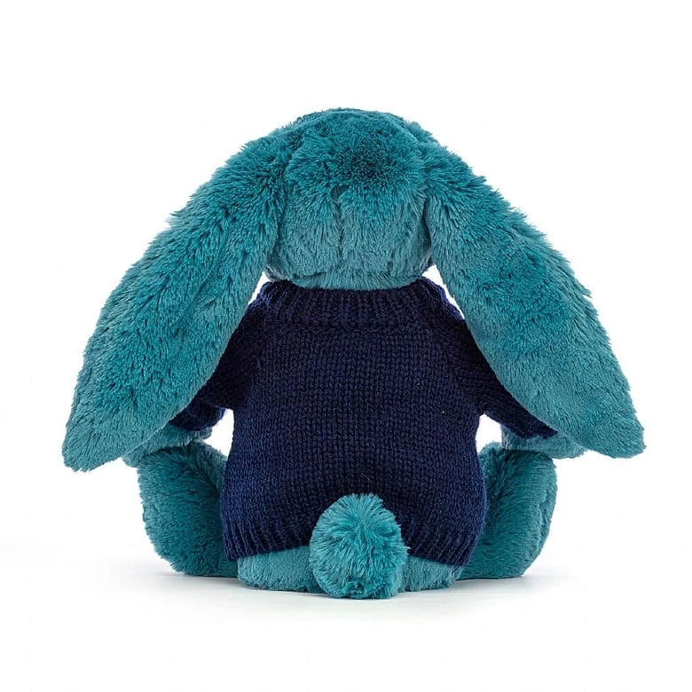 Bashful Mineral Blue Bunny With Personalised Navy Jumper 5 Bashful Mineral Blue Bunny With Personalised Navy Jumper - Image 3