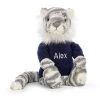 Bashful Snow Tiger With Personalised Navy Jumper 2 Bashful Snow Tiger With Personalised Navy Jumper -Stuffed Toys JUMPNBAS3SNT