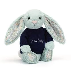Blossom Sage Bunny With Personalised Navy Jumper