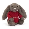 Bashful Truffle Bunny With Personalised Red Jumper 1 Bashful Truffle Bunny With Personalised Red Jumper -Stuffed Toys JUMPRBAS3BTR