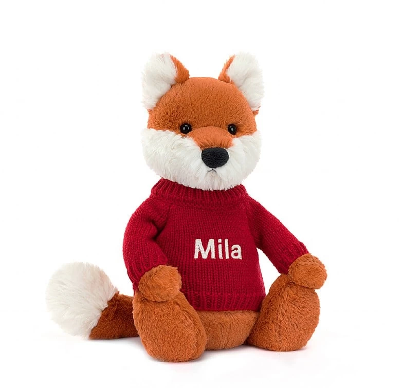 Bashful Fox Cub With Personalised Red Jumper 3 Bashful Fox Cub With Personalised Red Jumper