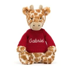 Bashful Giraffe With Personalised Red Jumper 11 Bashful Giraffe With Personalised Red Jumper -Stuffed Toys JUMPRBAS3GN 4