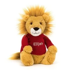 Bashful Lion With Personalised Red Jumper