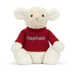 Bashful Lamb With Personalied Red Jumper -Stuffed Toys JUMPRBAS3LUS 4
