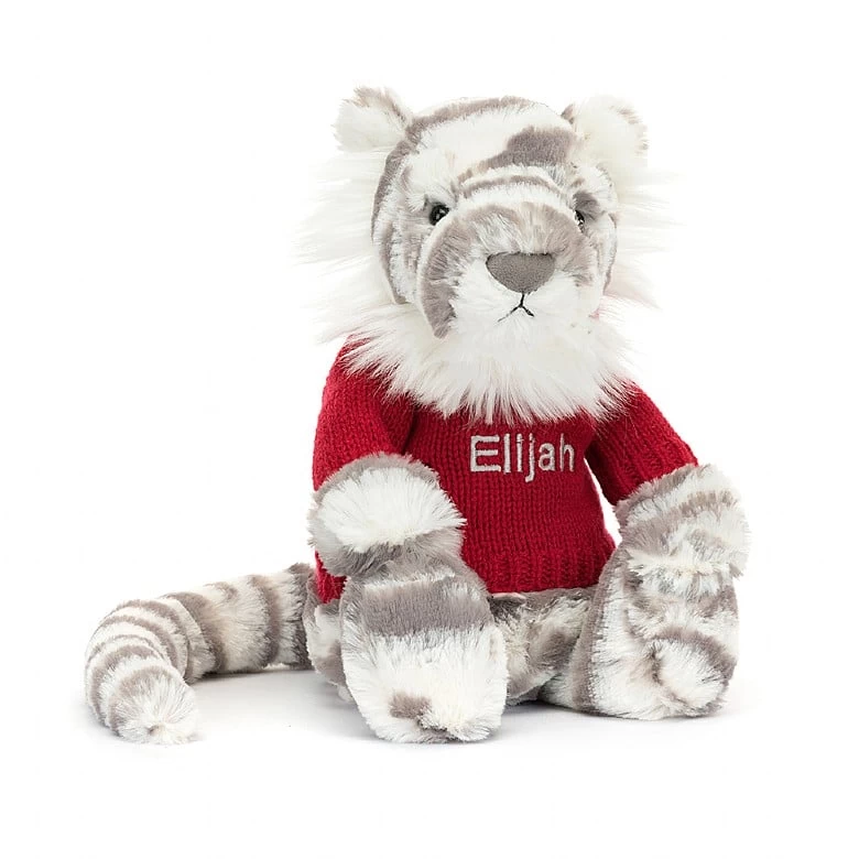 Bashful Snow Tiger With Personalised Red Jumper 3 Bashful Snow Tiger With Personalised Red Jumper