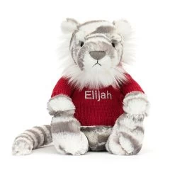 Bashful Snow Tiger With Personalised Red Jumper 11 Bashful Snow Tiger With Personalised Red Jumper -Stuffed Toys JUMPRBAS3SNT 4