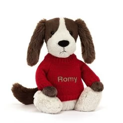 Bashful Fudge Puppy With Personalised Red Jumper