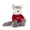 Bashful Wolf With Personalised Red Jumper 1 Bashful Wolf With Personalised Red Jumper -Stuffed Toys JUMPRBAS3W